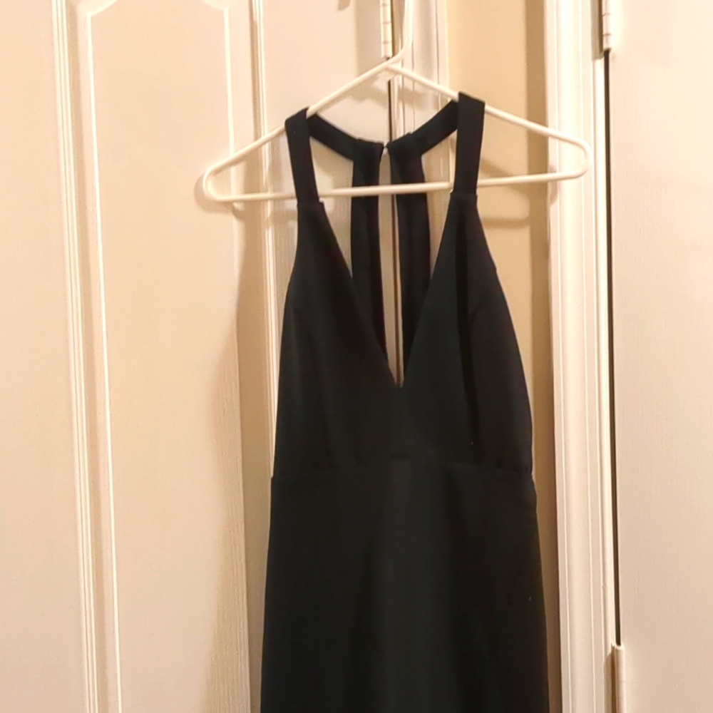 Do + Be black medium dress with side slit, plunge neckline